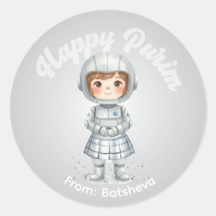 Redonda Pegatina personalizada de Purim - Tema Robot