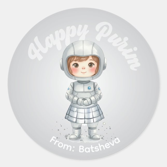Redonda Pegatina personalizada de Purim - Tema Robot (Anverso)