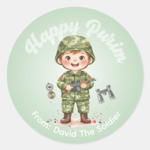 Redonda Pegatina personalizada de Purim - Tema Soldado