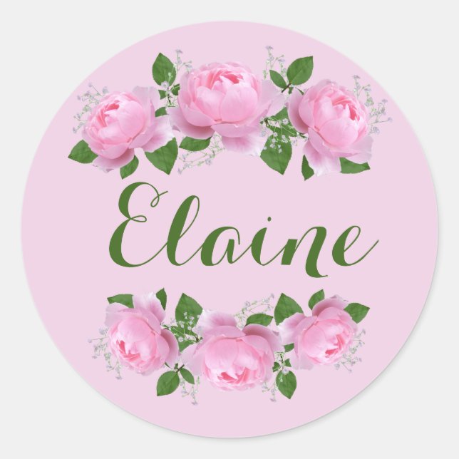 Redonda Pegatina personalizada de rosas rosadas   (Anverso)