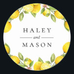 Redonda Pegatina personalizada del huerto de cítricos<br><div class="desc">Ramas de limón de acuarela bonitas,  pegatina personalizada. Diseñada para combinar con nuestra Colección Huerto de Cítricos.</div>