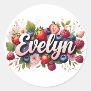 Redonda Pegatina personalizada Evelyn Berry Floral Design