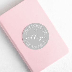 Redonda Pegatina personalizada gris Hecha a mano con amor