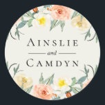 Redonda Pegatina personalizada Jardin De Fleurs<br><div class="desc">Flores de jardín inspiradas en acuarelas vintage y follaje,  pegatina personalizada. Diseñado para combinar con nuestra colección Jardin De Fleurs.</div>