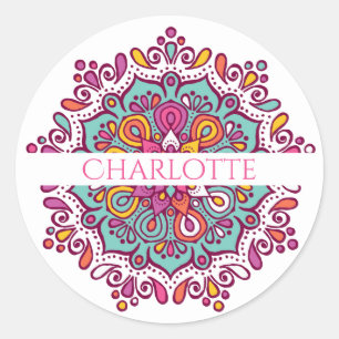 Redonda Pegatina personalizada Mandala Colorida