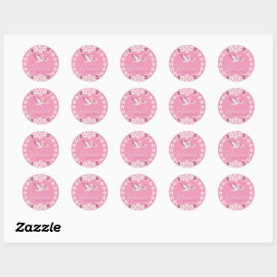 Redonda Pegatina personalizada para baby shower - Cigüeña