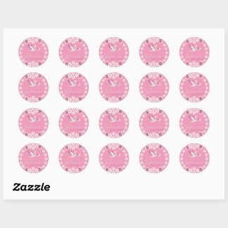 Redonda Pegatina personalizada para baby shower - Cigüeña