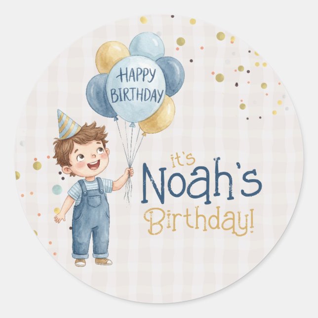 Redonda Pegatina personalizada para cumpleaños de niño (Anverso)