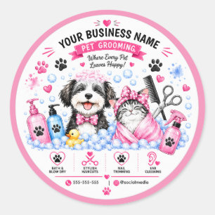 Redonda Pegatina personalizada para salón de mascotas con