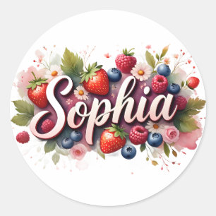 Redonda Pegatina personalizada "Sophia" Berry Floral Desig