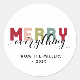 Redonda Pegatina personalizado colorido de Merry Everythin