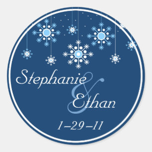 Redonda Pegatina personalizado de copos de nieve de Boda d
