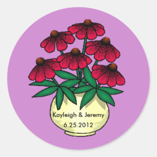 Redonda Pegatina personalizado de fondo morado de flores r