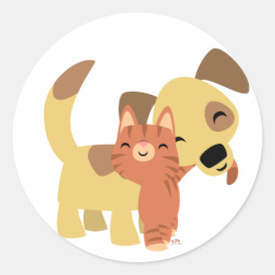 Redonda Pegatina personalizado de Kitty y Doggy