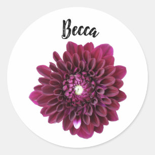 Redonda Pegatina personalizado de la flor de Dahlia púrpur