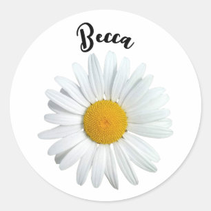 Redonda Pegatina personalizado de la flor de margarita bla