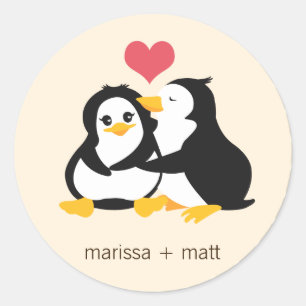 Redonda Pegatina Personalizado de los Pingüinos de Amor