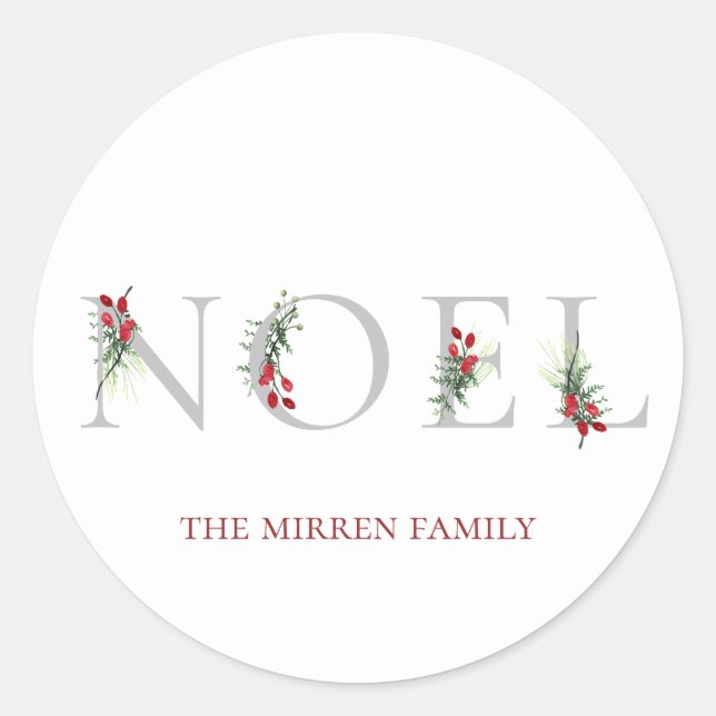 Redonda Pegatina Personalizado de NOEL con Adoré Botánico (Anverso)