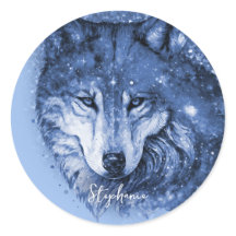 Pegatina personalizado de nombre de lobo azul