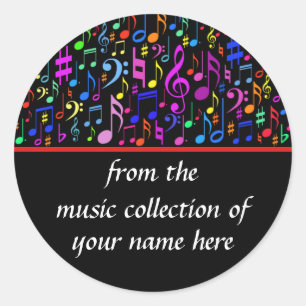 Redonda Pegatina personalizado de notas de música