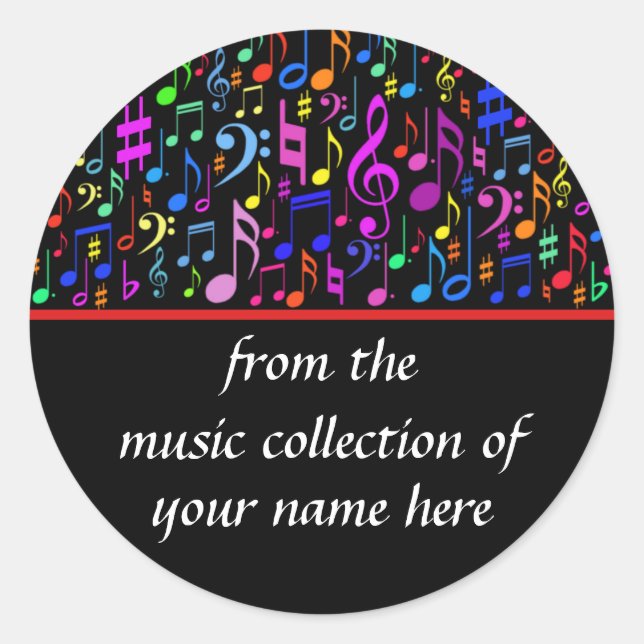 Redonda Pegatina personalizado de notas de música (Anverso)