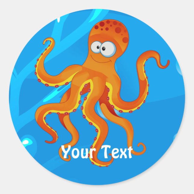Redonda Pegatina Personalizado de Octopus Acuático Acuátic (Anverso)