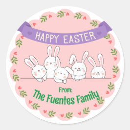 Redonda pegatina personalizado de Pascua de la familia del