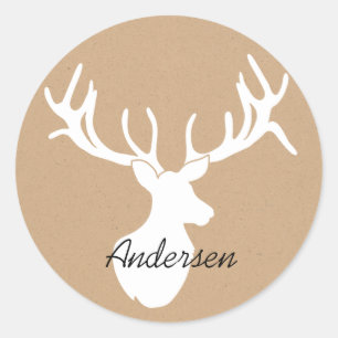 Redonda Pegatina personalizado de Silhouette Deer