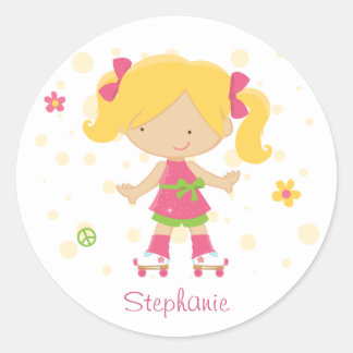 Redonda Pegatina personalizado del chica de patinaje sobre