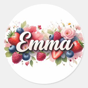 Redonda Pegatina personalizado "Emma" Berry Floral Design
