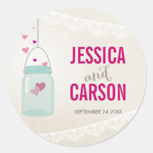 Redonda PEGATINA personalizado mason jar corazones lienzo 
