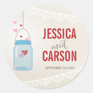 Redonda PEGATINA personalizado mason jar corazones lienzo 