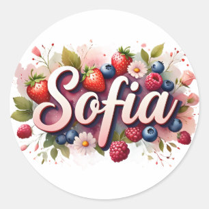 Redonda Pegatina personalizado "Sofia" Berry Floral Design