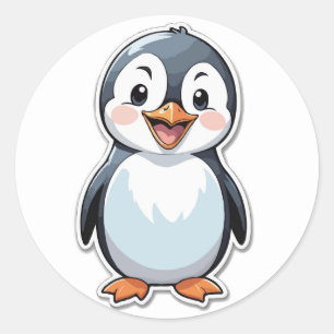 Redonda Pegatina Pingüino Feliz, un amigo del Ártico