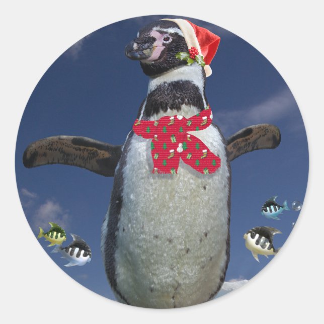 Redonda Pegatina Pingüino Festivo (Anverso)