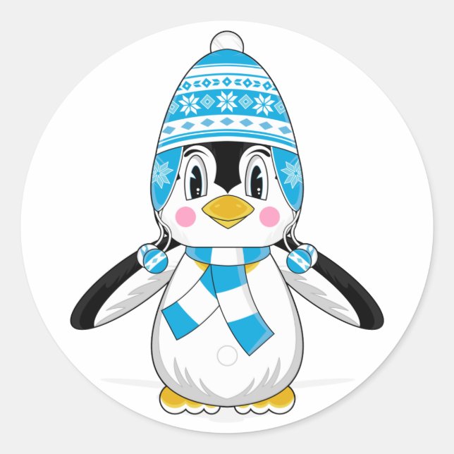 Redonda Pegatina Pingüino Gorra Wooly (Anverso)