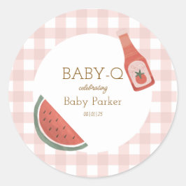Redonda Pegatina Pink Gingham Baby-Q