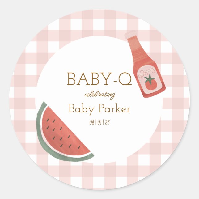 Redonda Pegatina Pink Gingham Baby-Q (Anverso)