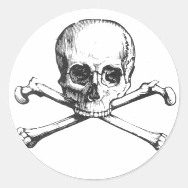 Redonda Pegatina Pirata Skull y Crossbone (Anverso)