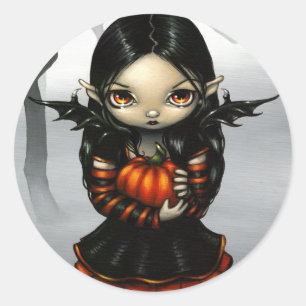 Redonda pegatina "Pixie de calabaza"