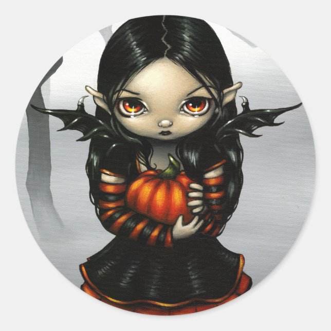 Redonda pegatina "Pixie de calabaza" (Anverso)