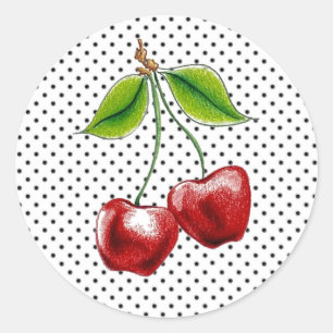 Redonda Pegatina Polka Dot Cherries (hoja de 20)