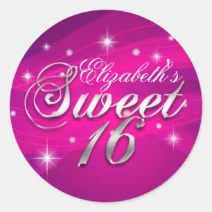 Redonda Pegatina Pretty Hot Pink Sparkle Sweet Sixteen