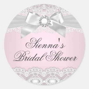 Redonda Pegatina Pretty Lace & Bow Pink para Despedida de 