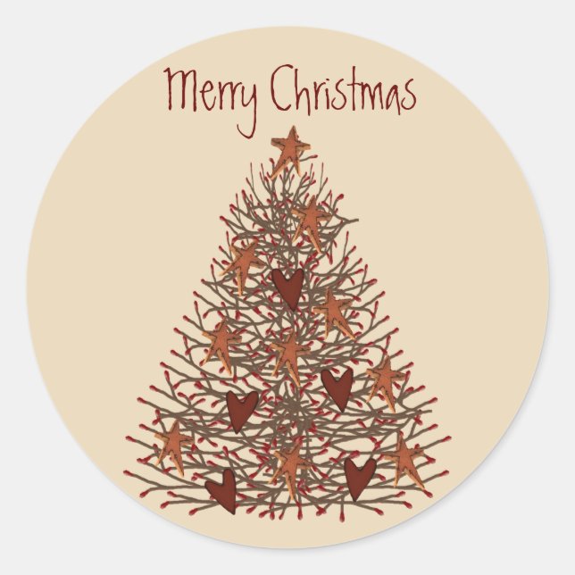 Redonda Pegatina primitivo de árbol de Navidad (Anverso)