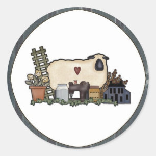 Redonda Pegatina Primitivo de Ovejas y Accesorios de País