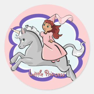 Redonda Pegatina Princesa y Unicornio