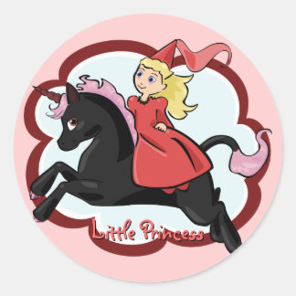 Redonda Pegatina Princesa y Unicornio