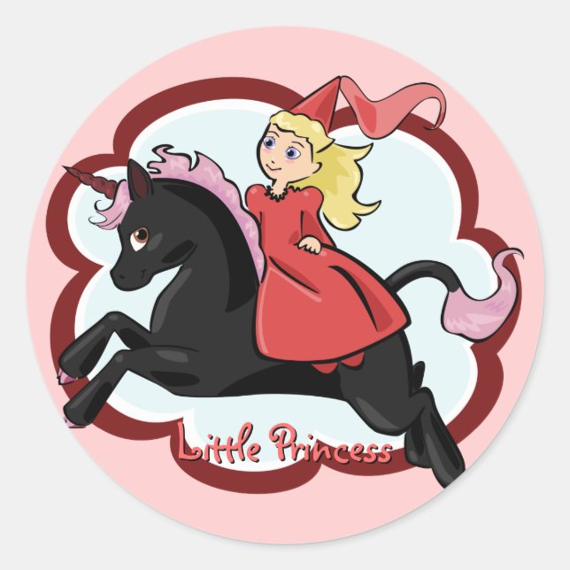 Redonda Pegatina Princesa y Unicornio (Anverso)