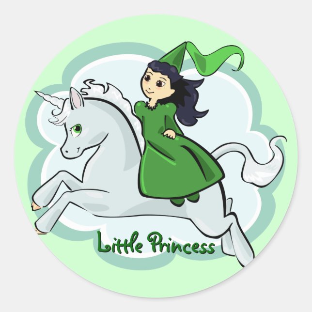 Redonda Pegatina Princesa y Unicornio (Anverso)